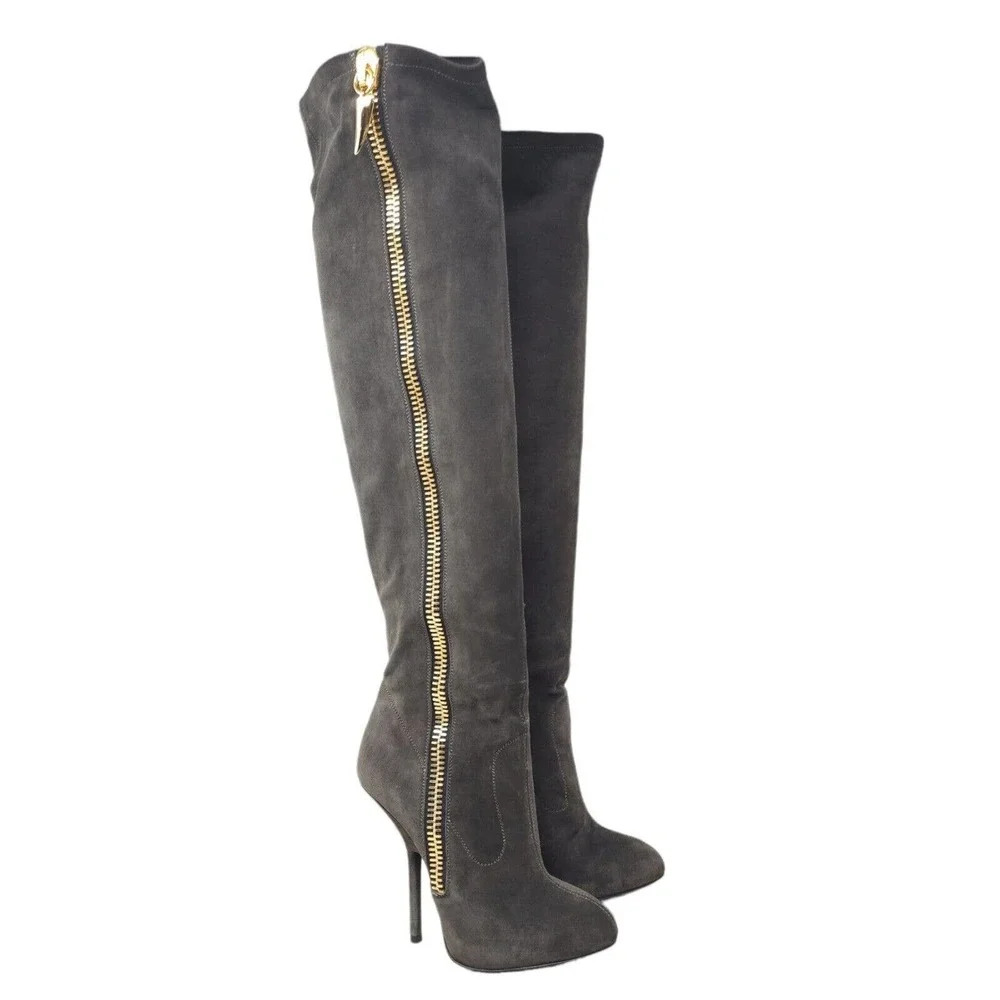 Giuseppe Zanotti Womens Boots Vera Brown Suede Leather OTK Heeled Sz 35.5 5.5